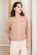 Regan Textured Cardi With Pearl Buttons - Camel