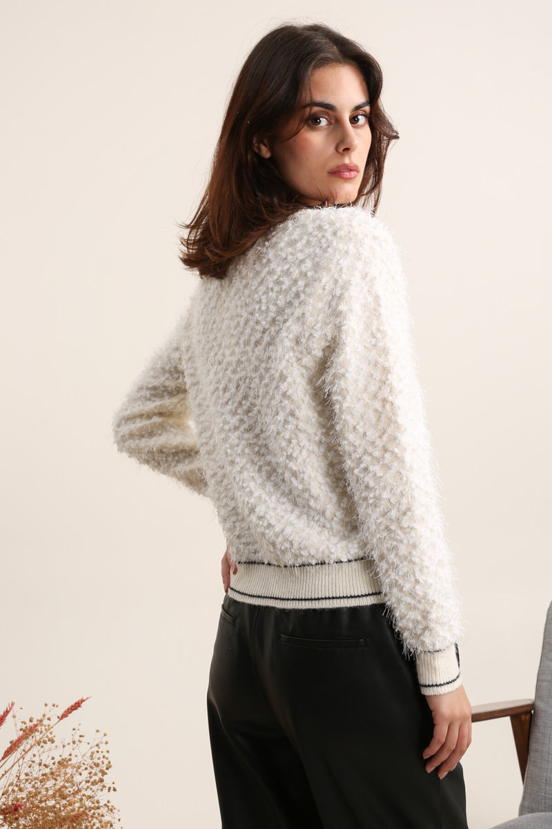 Safa Textured Cardi With Pearl - Cream