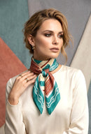 Seline Printed Neck Scarf- Green, Cream & Brown