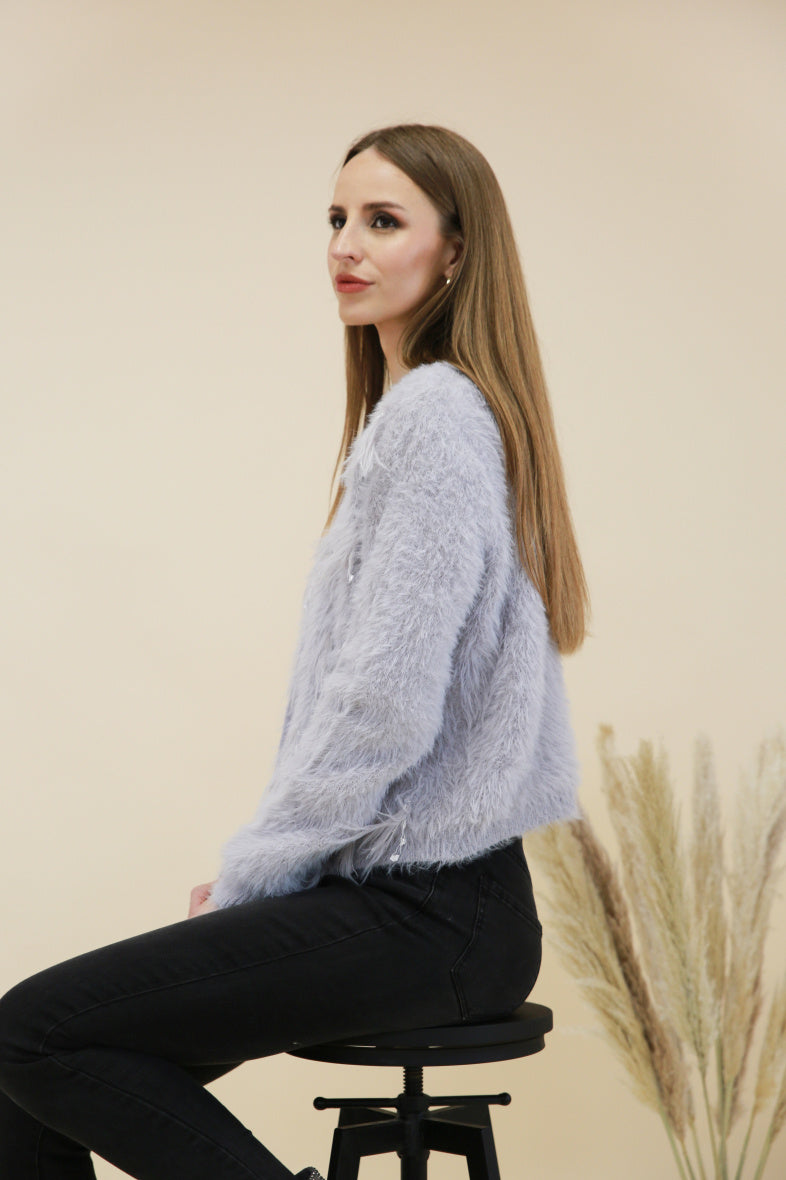 Serena Tassel & Pearl Button Knit Jacket - Grey