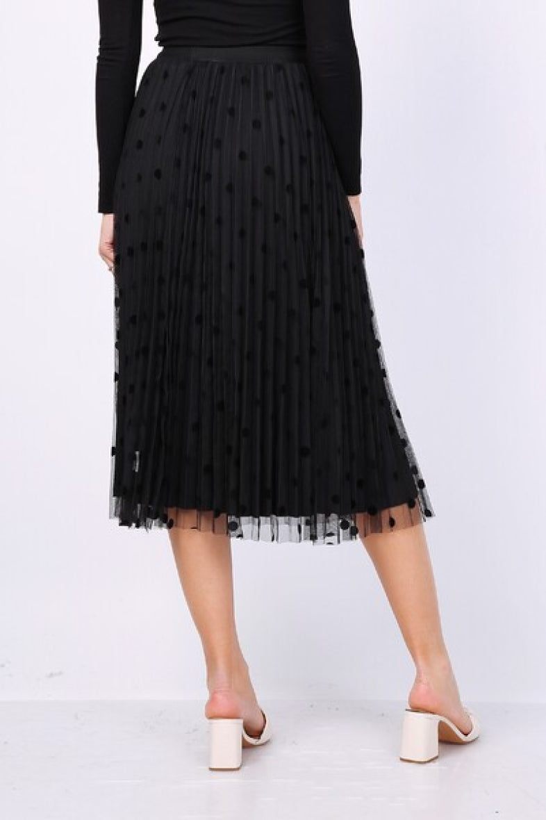 Sharlene Reversible Polka Dot & Tulle Skirt - Black