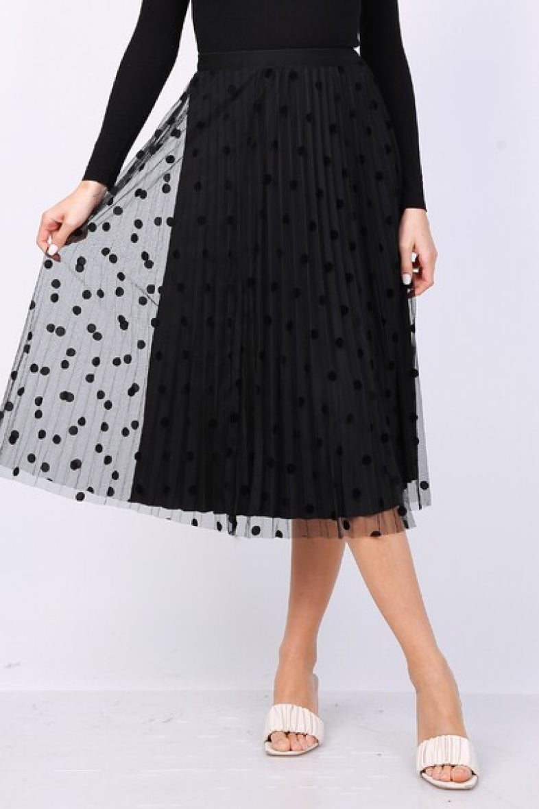 Sharlene Reversible Polka Dot & Tulle Skirt - Black