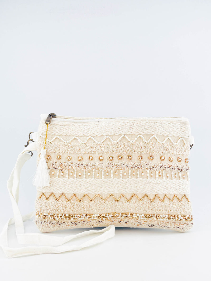 Sienna Woven Pearl & Bead Envelop Bag