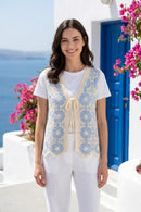 Tatum Bow Tie Crochet Vest - Blue & Cream