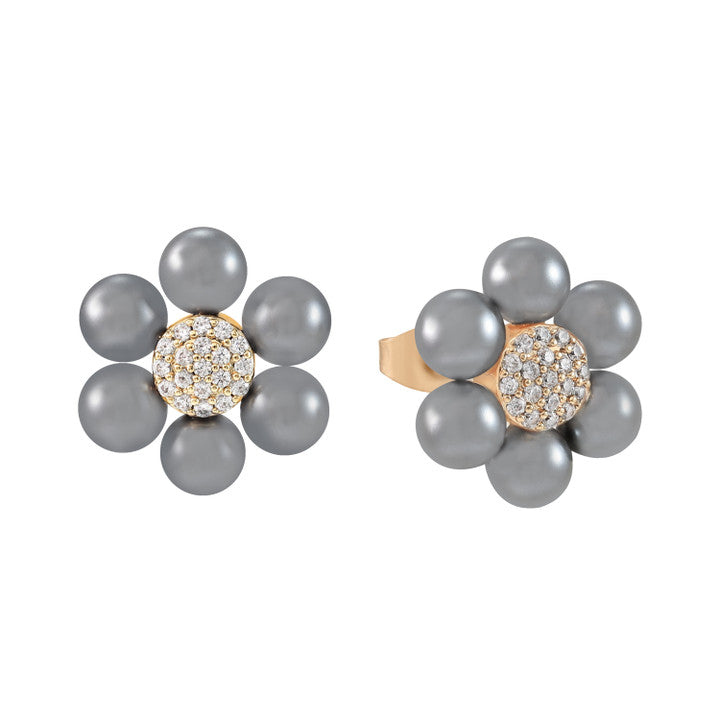 Tipperary Crystal Daisy - Grey Pearl Stud Earrings Gold