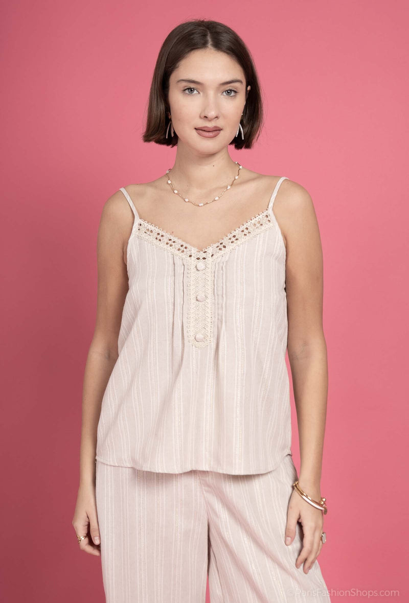 Torres Stripe Crochet Trim Cami