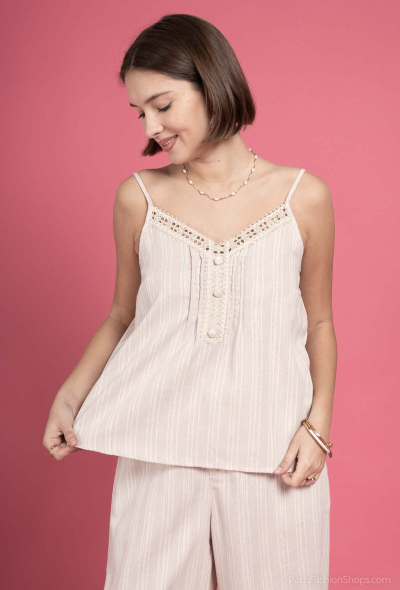 Torres Stripe Crochet Trim Cami
