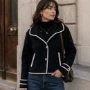 Vada Oversized Collar Knitted Jacket - Black