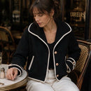 Vada Oversized Collar Knitted Jacket - Black