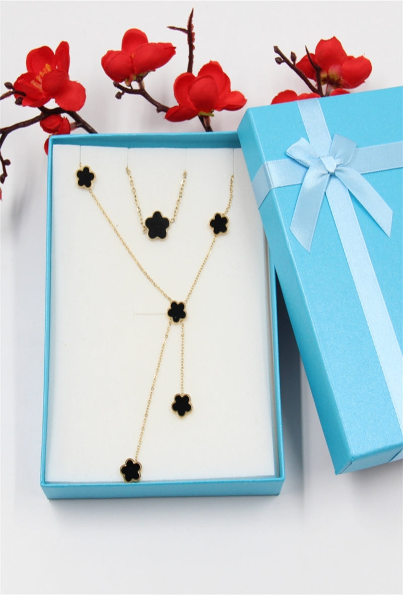 Velvit Drop Necklace  & Bracelet Set - Black