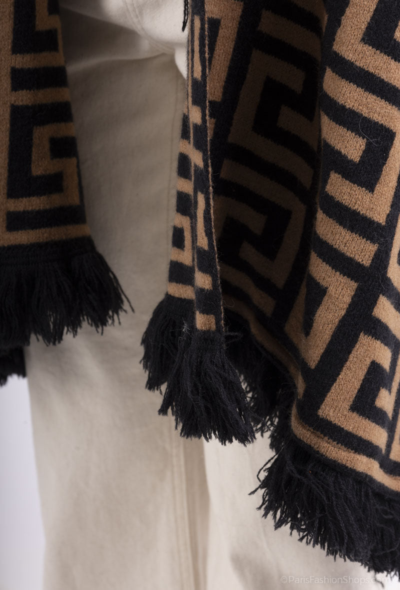 Vienna Printed Shawl - Camel & Black