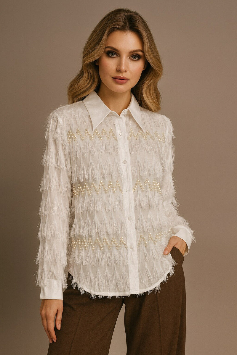 West Fringe & Pearl Shirt - White