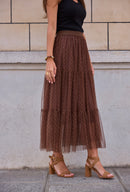 Willa Sparkle Stud Tulle Skirt - Brown