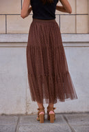 Willa Sparkle Stud Tulle Skirt - Brown