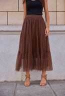 Willa Sparkle Stud Tulle Skirt - Brown