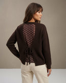 Wrenley Polka Dot Lining Bow Tie Cardi - Chocolate Brown