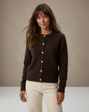 Wrenley Polka Dot Lining Bow Tie Cardi - Chocolate Brown