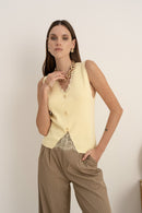 Zaya Knit Waistcoat With Lace - Lemon