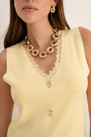 Zaya Knit Waistcoat With Lace - Lemon