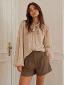 Zia Chiffon Pearl & Bow Shirt - Champagne