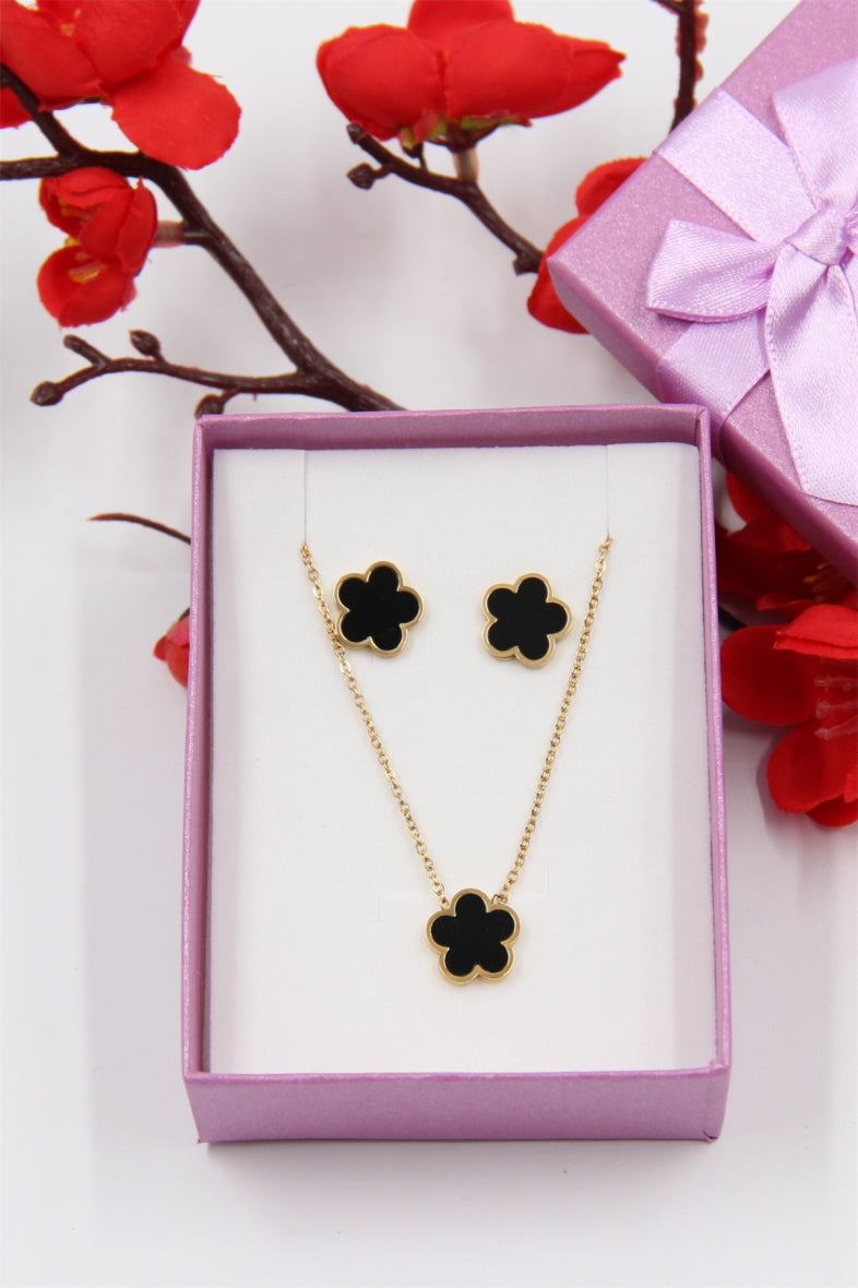 Brittney Enamel Necklace & Earring Set - Black
