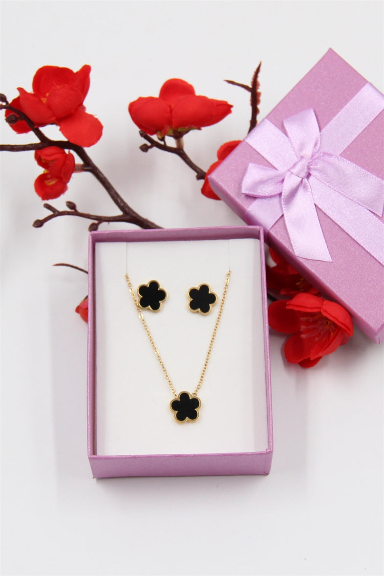 Brittney Enamel Necklace & Earring Set - Black