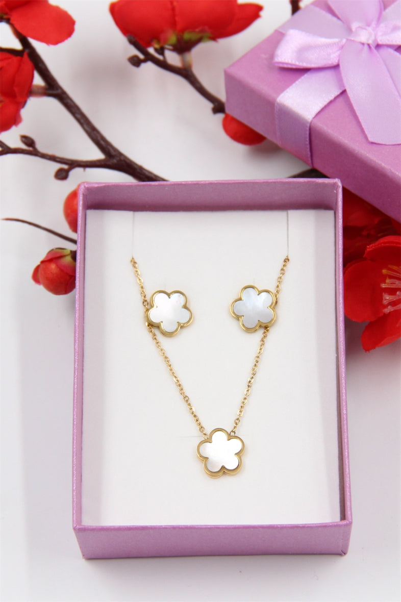 Brittney Enamel Necklace & Earring Set - Mother Of Pearl