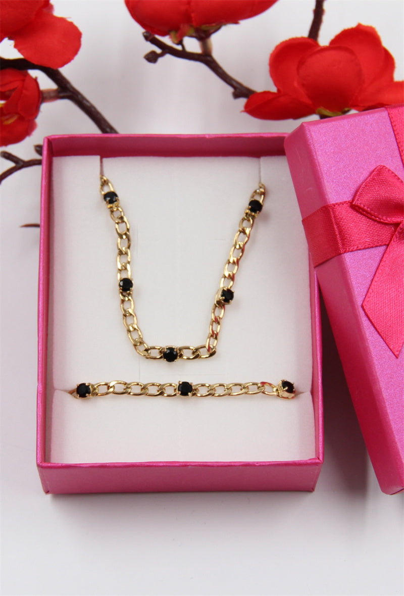 Drew Chain & Crystal Necklace & Earring Set - Black