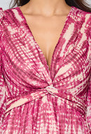 Elenza Printed Mini Dress - Raspberry & Beige