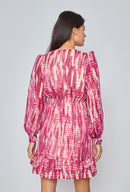 Elenza Printed Mini Dress - Raspberry & Beige