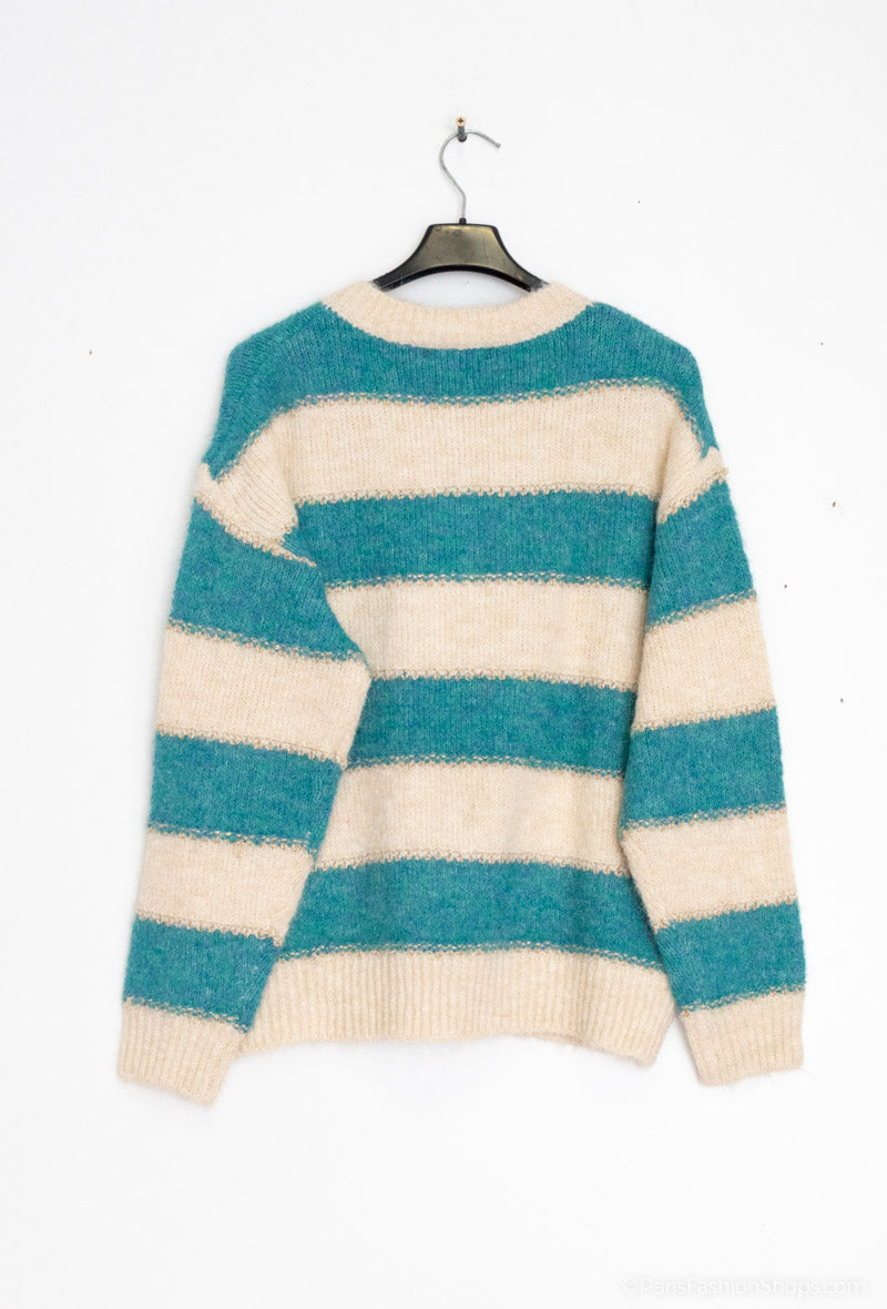 Frankie Stripe Pearl Button Jumper - Turquoise
