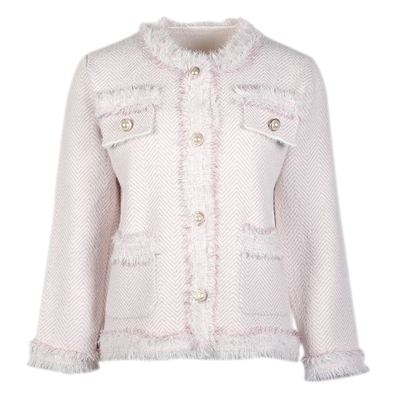 Linda Metallic Thread Pearl Knitted Jacket - Pink