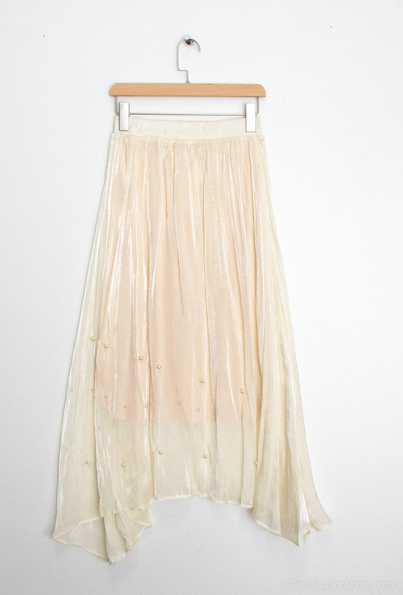 Maura Chiffon Pearl Skirt - Cream