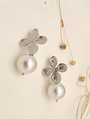 Daniella Flower & Pearl Drop Earring - Silver