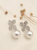 Daniella Flower & Pearl Drop Earring - Silver
