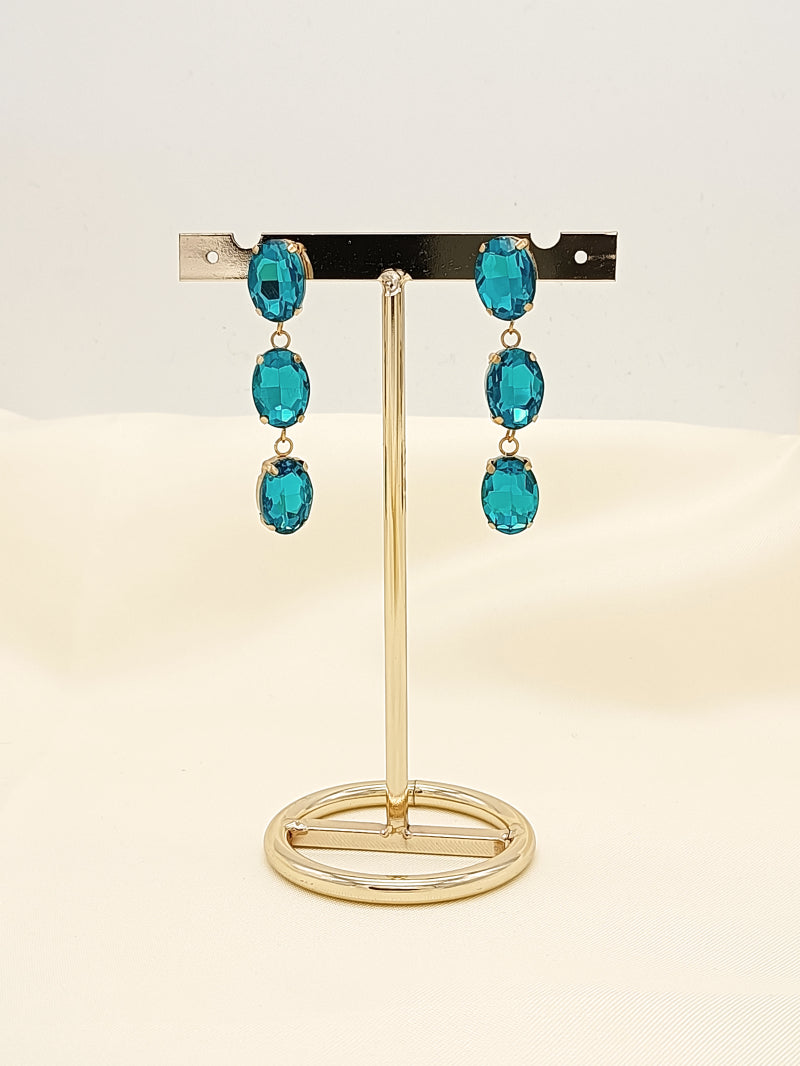 Mimi Oval Crystal Drop Earrings - Aqua