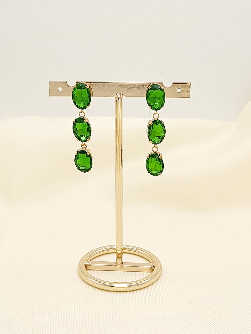 Mimi Oval Crystal Drop Earrings - Olive Green