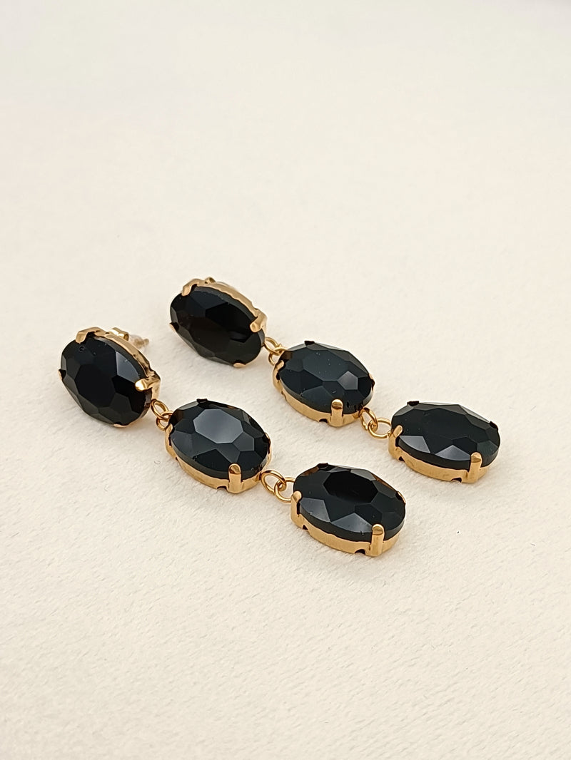 Mimi Oval Crystal Drop Earrings - Black