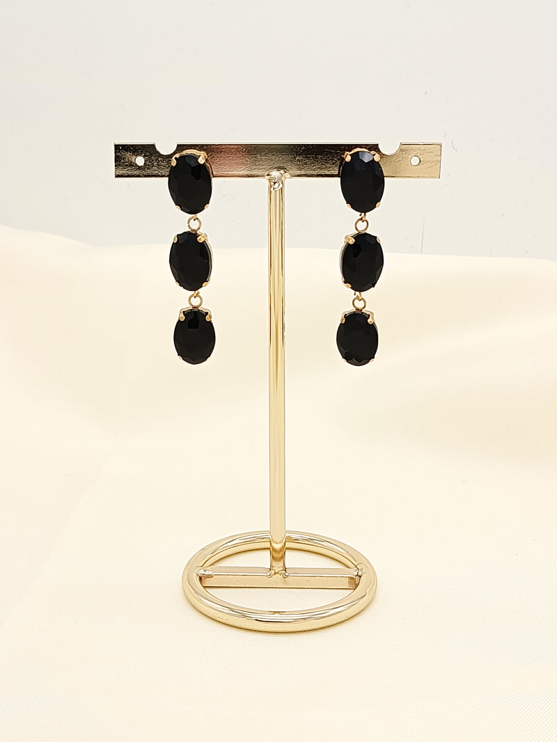 Mimi Oval Crystal Drop Earrings - Black