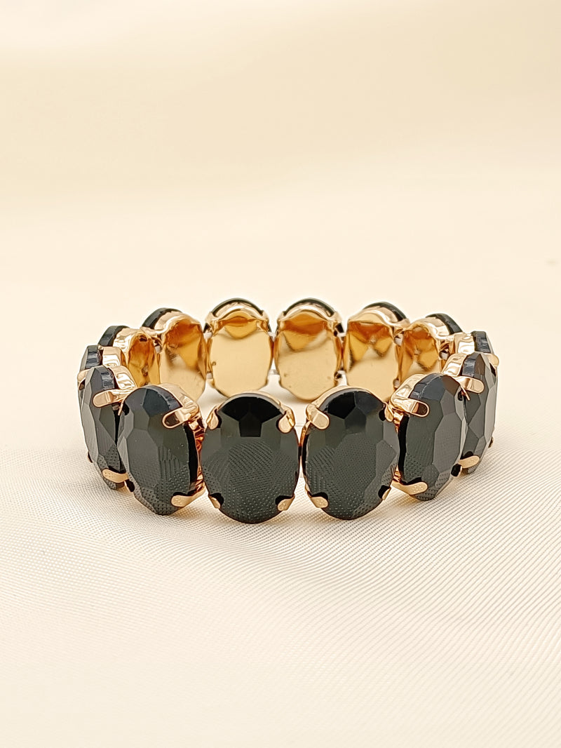 Mimi Oval Crystal Elasticated Bracelet - Black