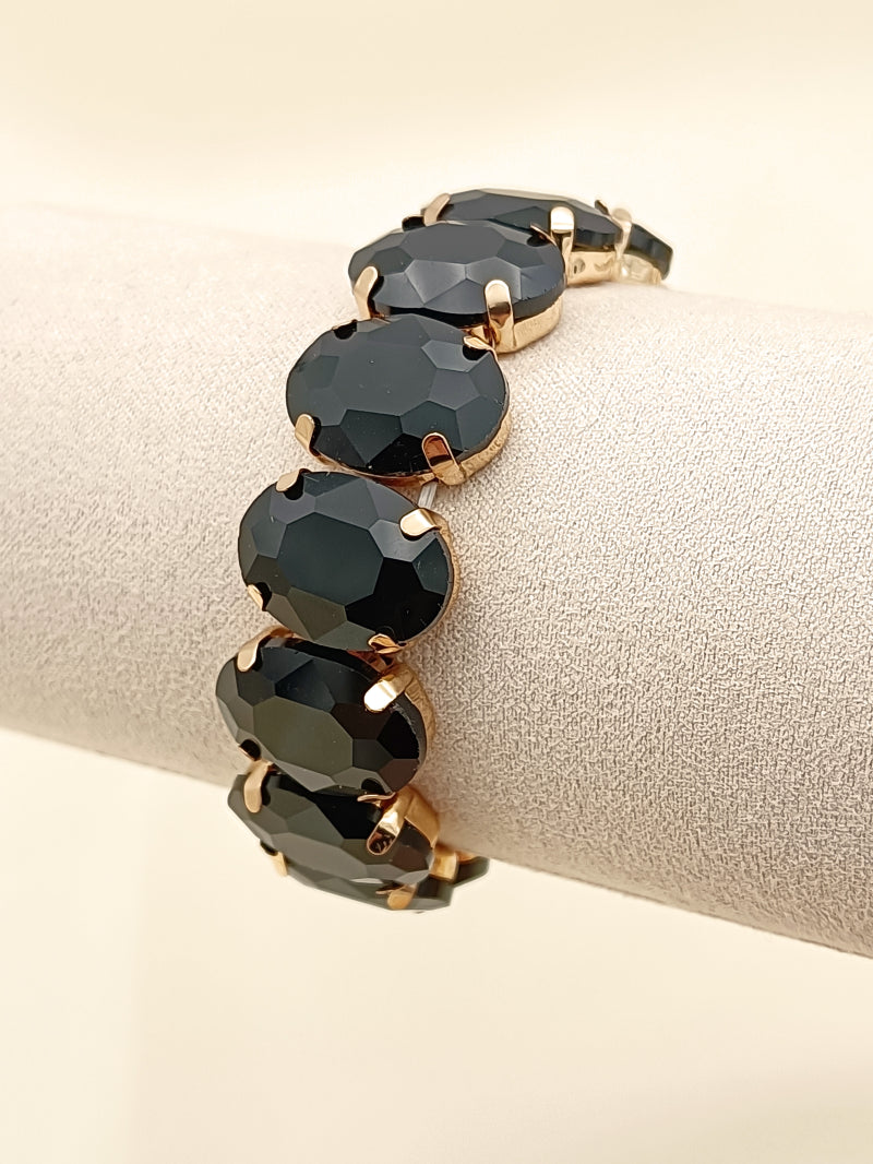 Mimi Oval Crystal Elasticated Bracelet - Black