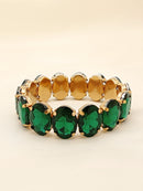 Mimi Oval Crystal Elasticated Bracelet - Emerald Green
