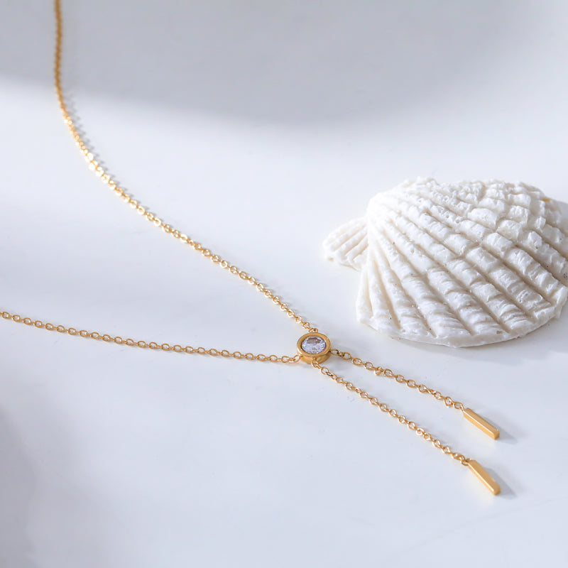 Hazel Delicate Crystal & Bar Drop Necklace