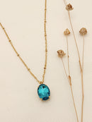 Mimi Oval Crystal Necklace - Aqua