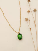 Mimi Oval Crystal Necklace - Olive Green
