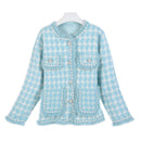Meira Houndstooth Tweed Knitted Jacket  - Powder Blue