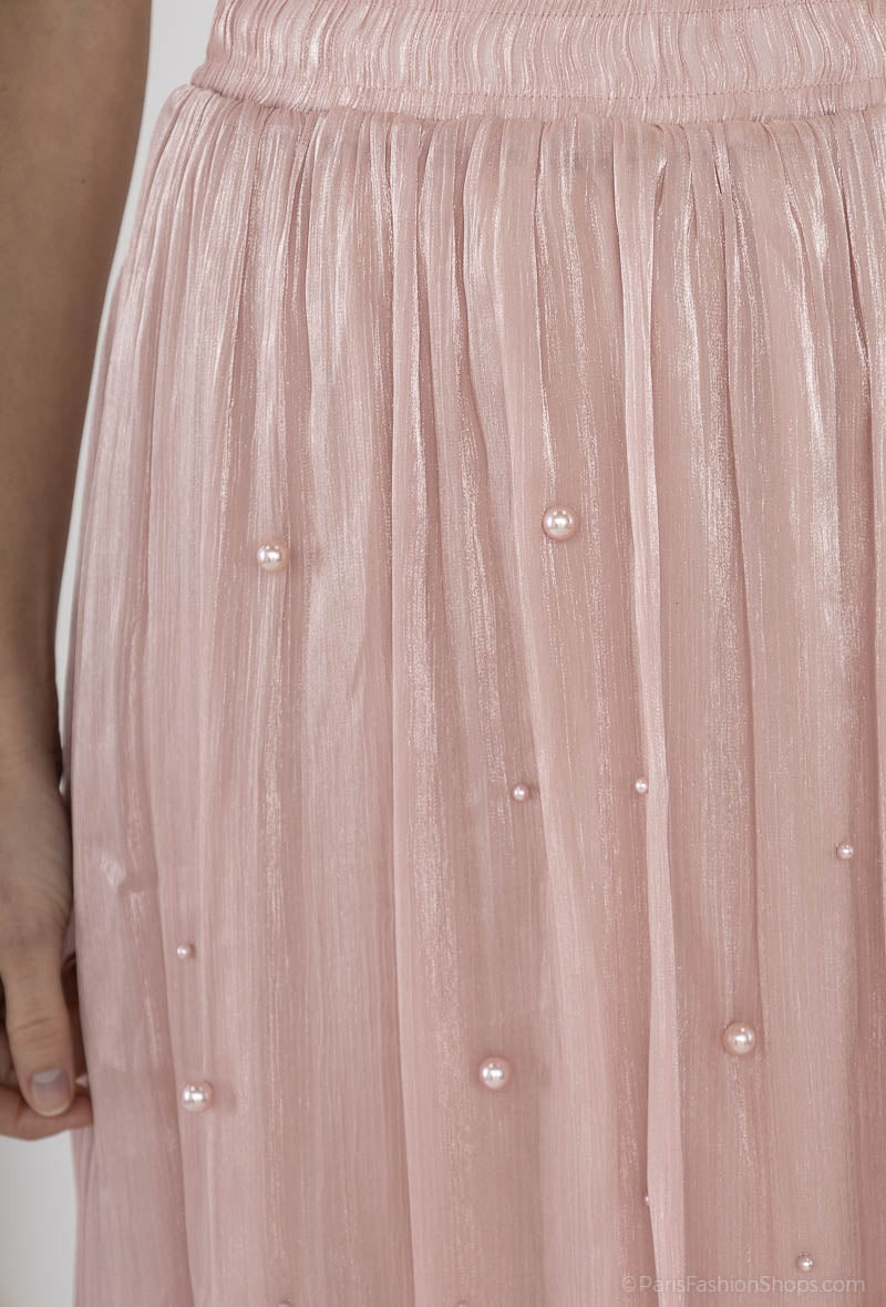 Maura Chiffon Pearl Skirt - Dusky Pink