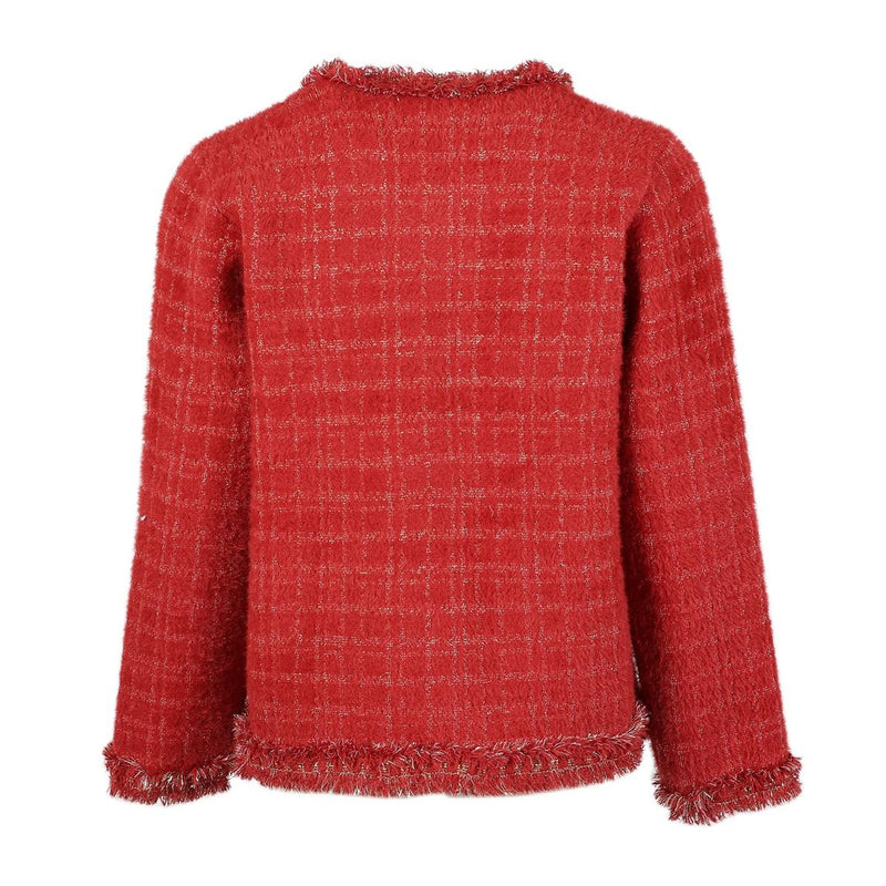 Nell Gold Thread Knitted Jacket - Red