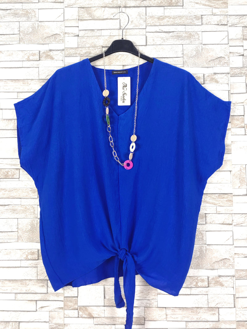 Daphne Tie Blouse With Necklace - Royal Blue