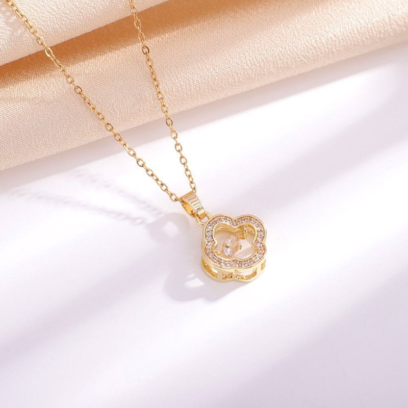 Morgan Petal Necklace With Floating Crystal - Gold